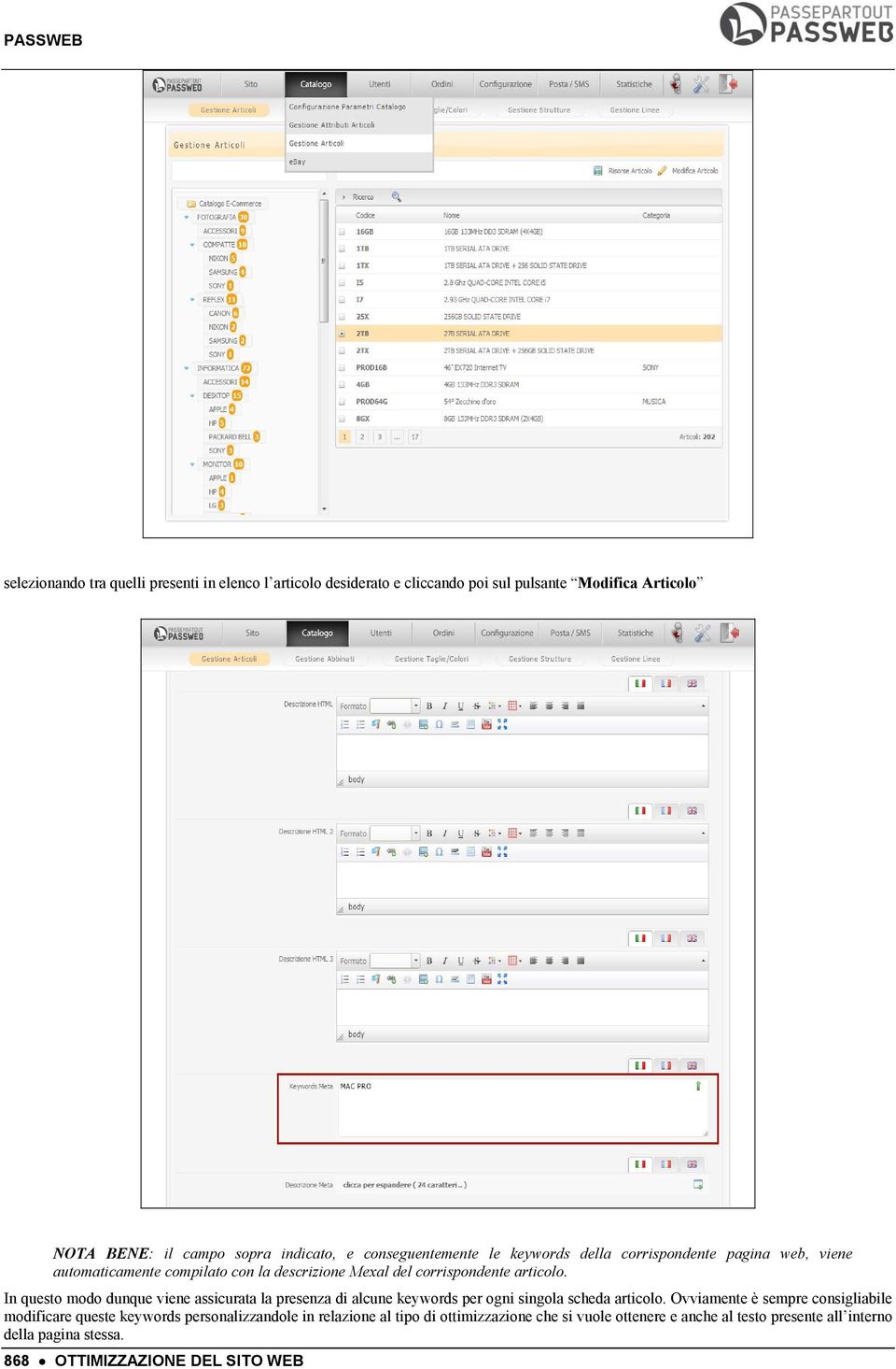 In questo modo dunque viene assicurata la presenza di alcune keywords per ogni singola scheda articolo.