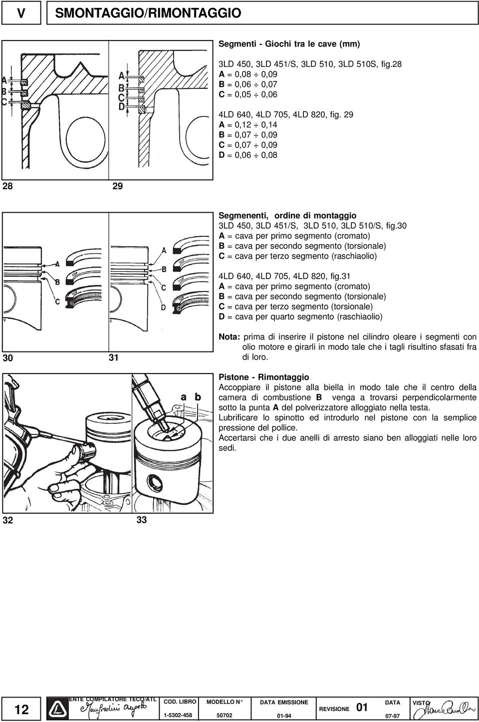 30 A = cava per primo segmento (cromato) B = cava per secondo segmento (torsionale) C = cava per terzo segmento (raschiaolio) 4LD 640, 4LD 705, 4LD 820, fig.