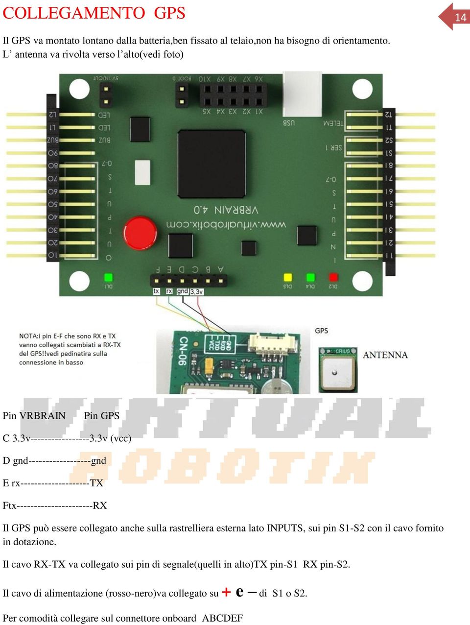 3v (vcc) D gnd------------------gnd E rx--------------------tx Ftx----------------------RX Il GPS può essere collegato anche sulla rastrelliera esterna