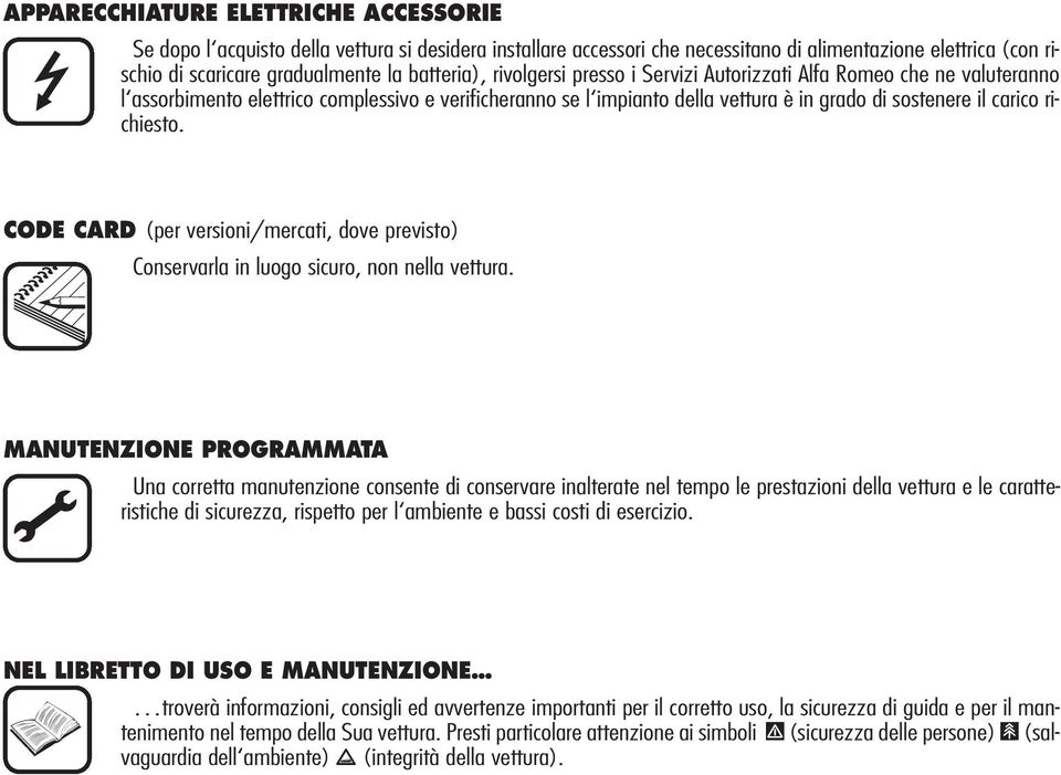 CODE CARD (per versioni/mercati, dove previsto) Conservarla in luogo sicuro, non nella vettura.