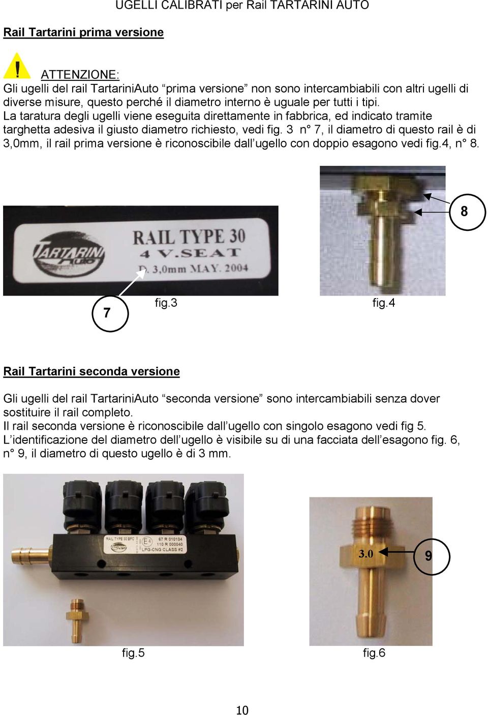 3 n 7, il diametro di questo rail è di 3,0mm, il rail prima versione è riconoscibile dall ugello con doppio esagono vedi fig.4, n 8. 8 7 fig.3 fig.