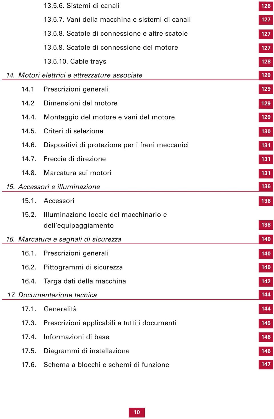 Dispositivi di protezione per i freni meccanici 14.7. Freccia di direzione 14.8. Marcatura sui motori 15. Accessori e illuminazione 15.1. Accessori 15.2.