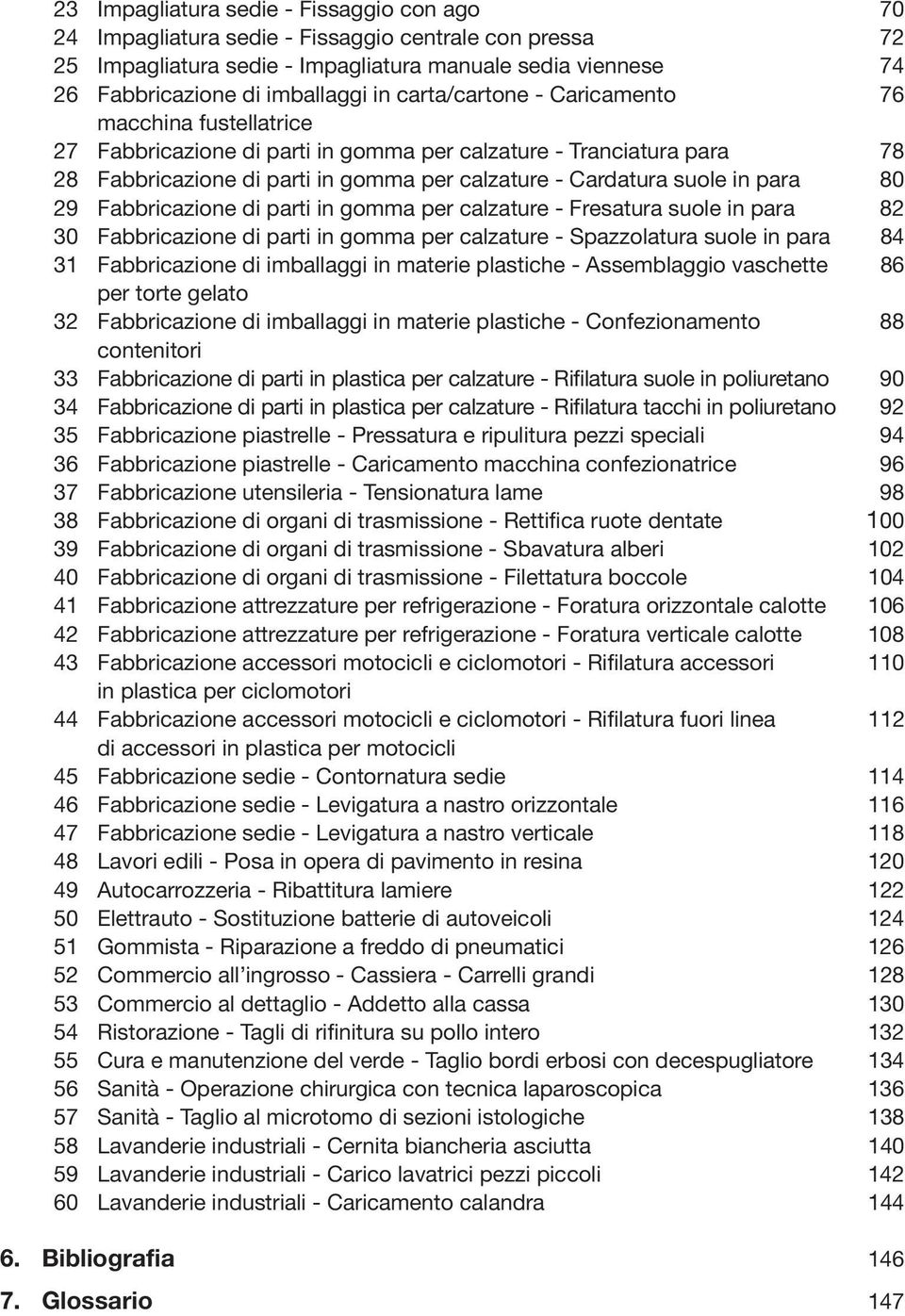 80 29 Fabbricazione di parti in gomma per calzature - Fresatura suole in para 82 30 Fabbricazione di parti in gomma per calzature - Spazzolatura suole in para 84 31 Fabbricazione di imballaggi in