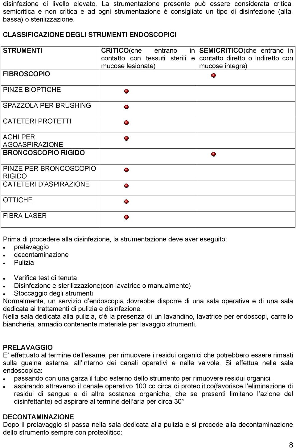 CLASSIFICAZIONE DEGLI STRUMENTI ENDOSCOPICI STRUMENTI CRITICO(che entrano in contatto con tessuti sterili e mucose lesionate) FIBROSCOPIO PINZE BIOPTICHE SPAZZOLA PER BRUSHING CATETERI PROTETTI AGHI