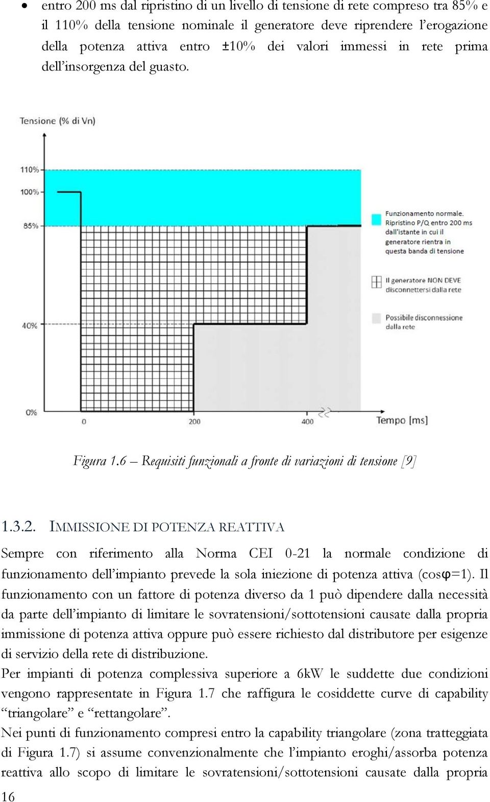 IMMISSIONE DI POTENZA REATTIVA Sempre con riferimento alla Norma CEI 0-21 la normale condizione di funzionamento dell impianto prevede la sola iniezione di potenza attiva (cosϕ=1).