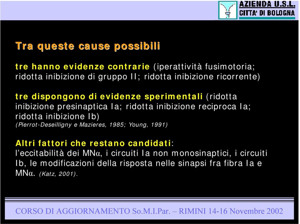 Ia; ridotta inibizione Ib) (Pierrot-Deseilligny e Mazieres, 1985; Young, 1991) Altri fattori che restano candidati: l