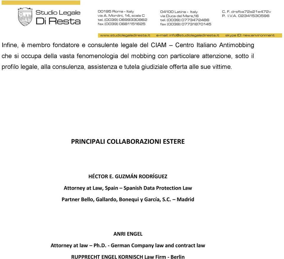 PRINCIPALI COLLABORAZIONI ESTERE HÉCTOR E.