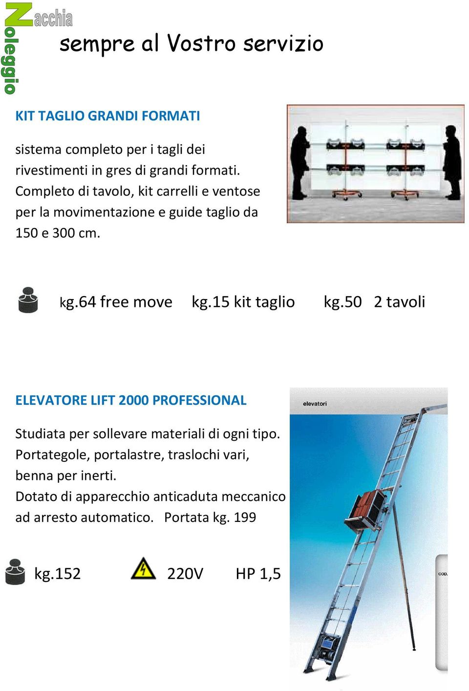 15 kit taglio ELEVATORE LIFT 2000 PROFESSIONAL Studiata per sollevare materiali di ogni tipo.