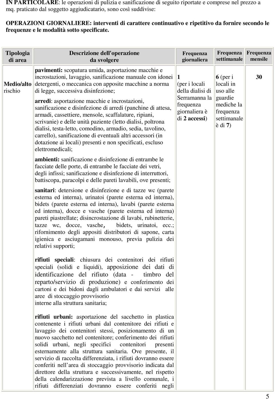 Tipologia di area Medio/alto rischio Descrizione dell'operazione da svolgere pavimenti: scopatura umida, asportazione macchie e incrostazioni, lavaggio, sanificazione manuale con idonei detergenti, o