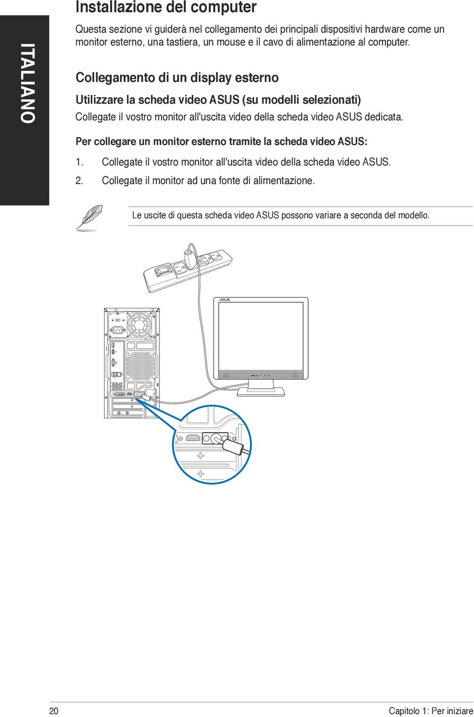 Collegamento di un display esterno Utilizzare la scheda video ASUS (su modelli selezionati) Collegate il vostro monitor all'uscita video della scheda video ASUS