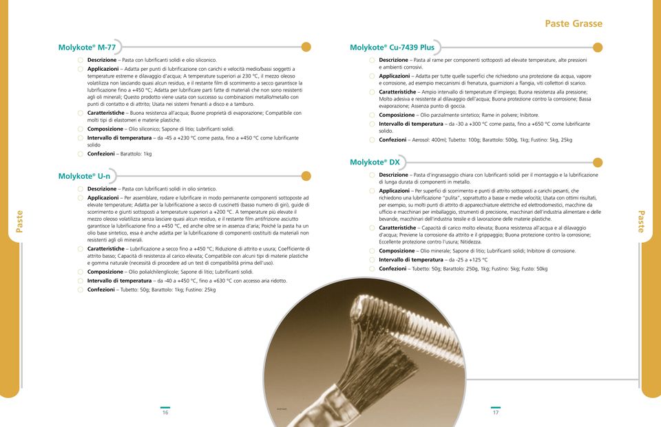 non lasciando quasi alcun residuo, e il restante film di scorrimento a secco garantisce la lubrificazione fino a +450 C; Adatta per lubrificare parti fatte di materiali che non sono resistenti agli