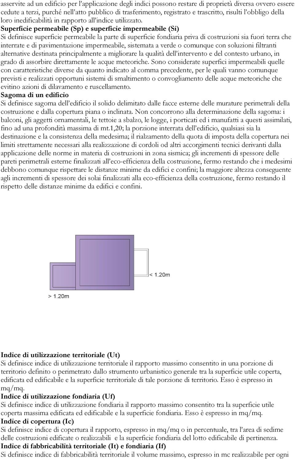 Superficie permeabile (Sp) e superficie impermeabile (Si) Si definisce superficie permeabile la parte di superficie fondiaria priva di costruzioni sia fuori terra che interrate e di pavimentazione