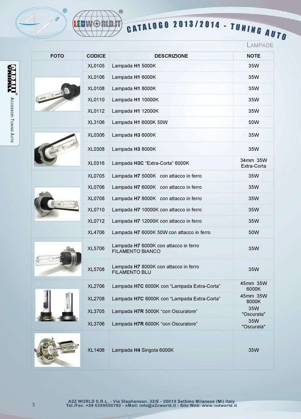 6000K con attacco in ferro 35W XL0708 Lampada H7 8000K con attacco in ferro 35W XL0710 Lampada H7 10000K con attacco in ferro 35W XL0712 Lampada H7 12000K con attacco in ferro 35W XL4706 Lampada H7