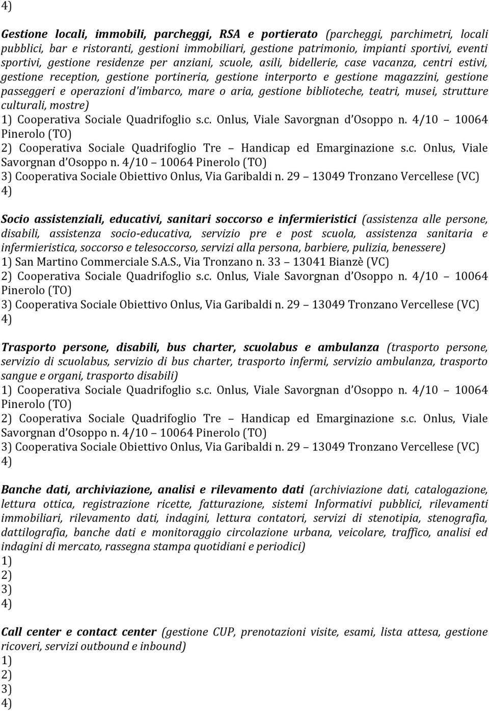 operazioni d'imbarco, mare o aria, gestione biblioteche, teatri, musei, strutture culturali, mostre) Cooperativa Sociale Quadrifoglio s.c. Onlus, Viale Savorgnan d Osoppo n.