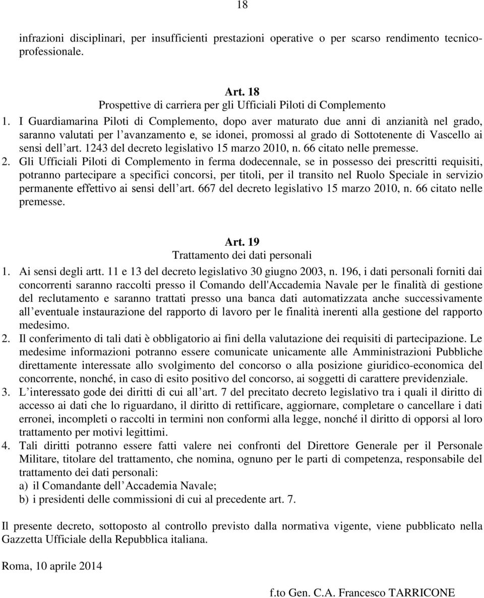 art. 1243 del decreto legislativo 15 marzo 20