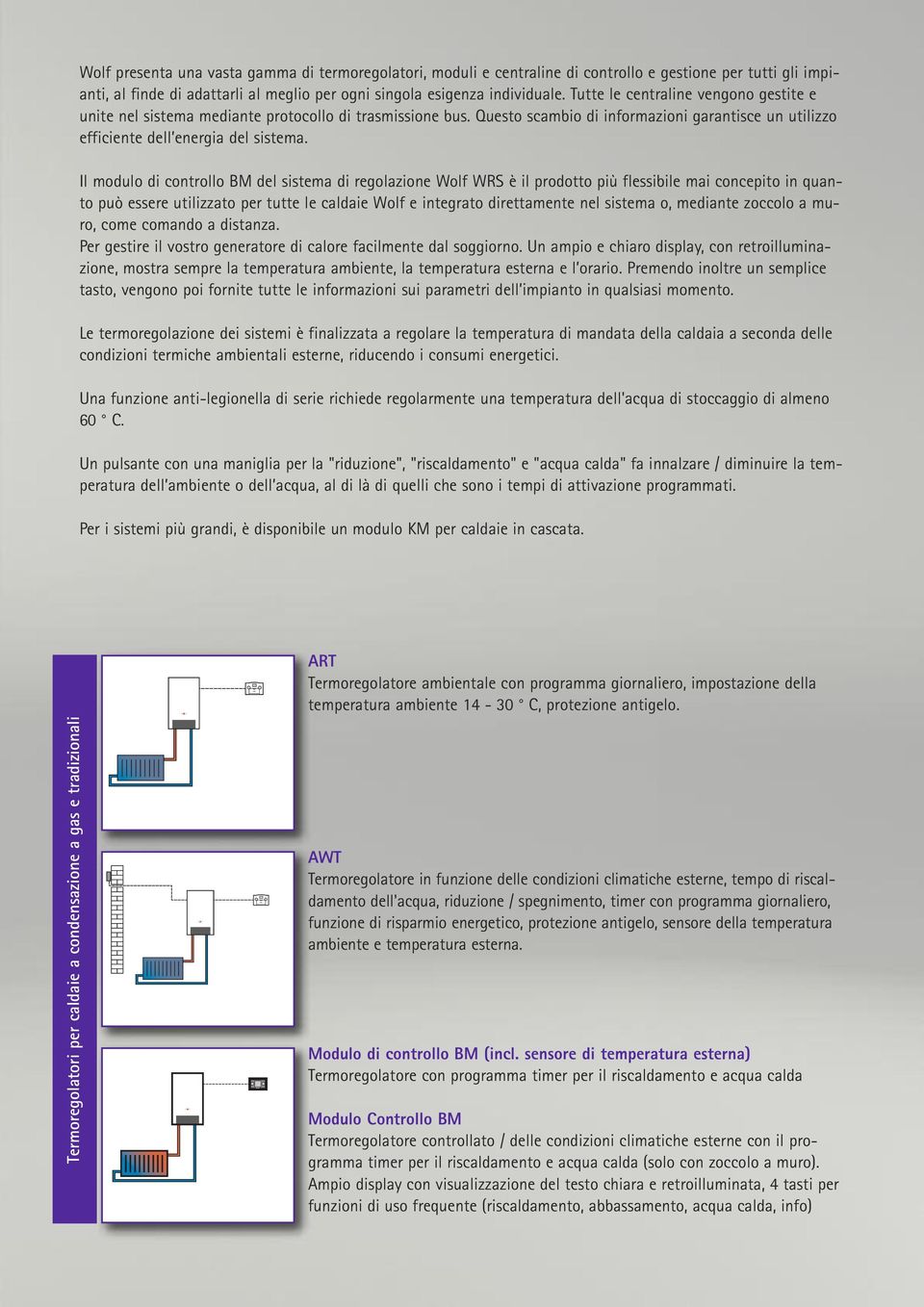 Il modulo di controllo BM del sistema di regolazione Wolf WRS è il prodotto più flessibile mai concepito in quanto può essere utilizzato per tutte le caldaie Wolf e integrato direttamente nel sistema