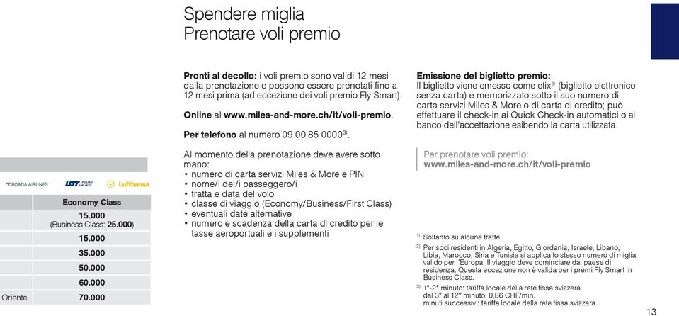 Emissione del biglietto premio: Il biglietto viene emesso come etix (biglietto elettroni co senza carta) e memorizzato sotto il suo numero di carta servizi Miles & More o di carta di credito; può