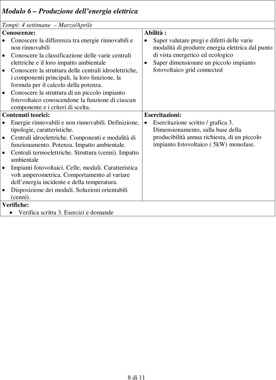 Conoscere la struttura di un piccolo impianto fotovoltaico conoscendone la funzione di ciascun componente e i criteri di scelta. Energie rinnovabili e non rinnovabili.