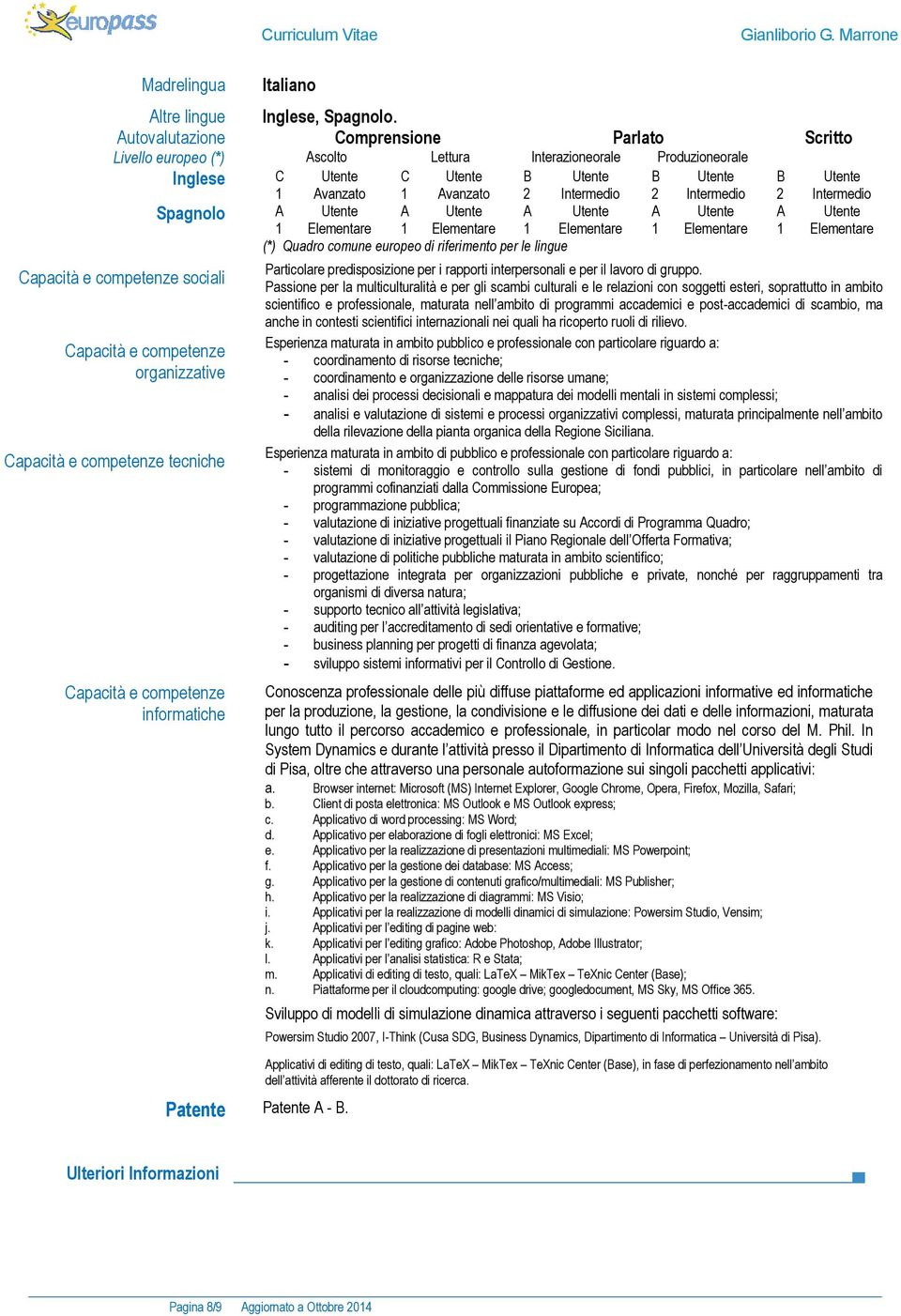 Elementare 1 Elementare 1 Elementare 1 Elementare (*) Quadro comune europeo di riferimento per le lingue Capacità e competenze sociali Capacità e competenze organizzative Capacità e competenze