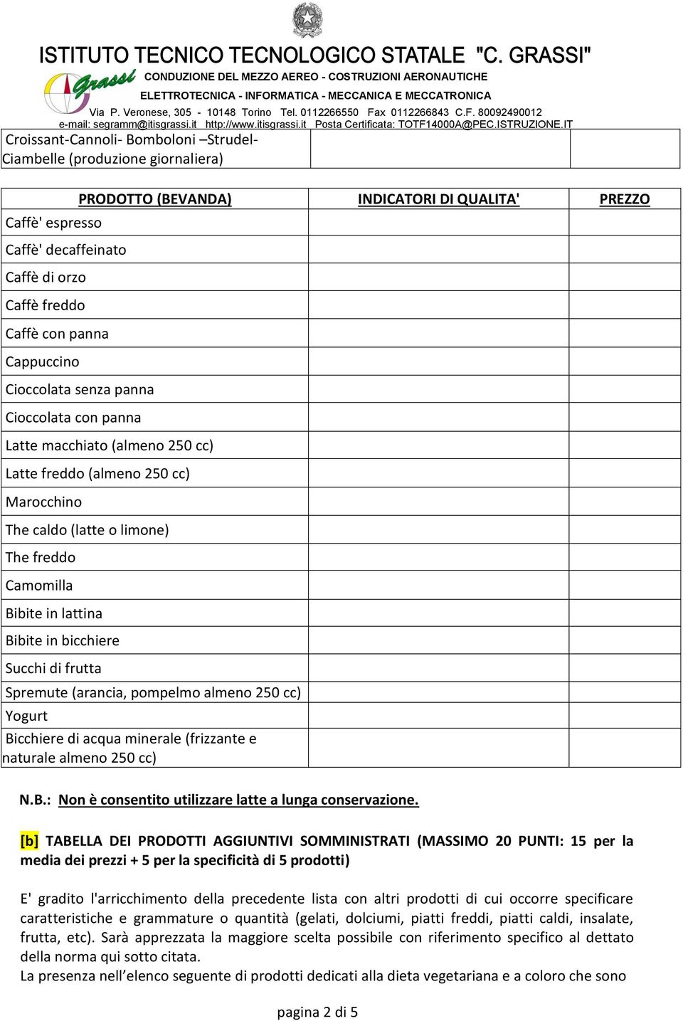 Bibite in bicchiere Succhi di frutta Spremute (arancia, pompelmo almeno 250 cc) Yogurt Bicchiere di acqua minerale (frizzante e naturale almeno 250 cc) N.B.: Non è consentito utilizzare latte a lunga conservazione.