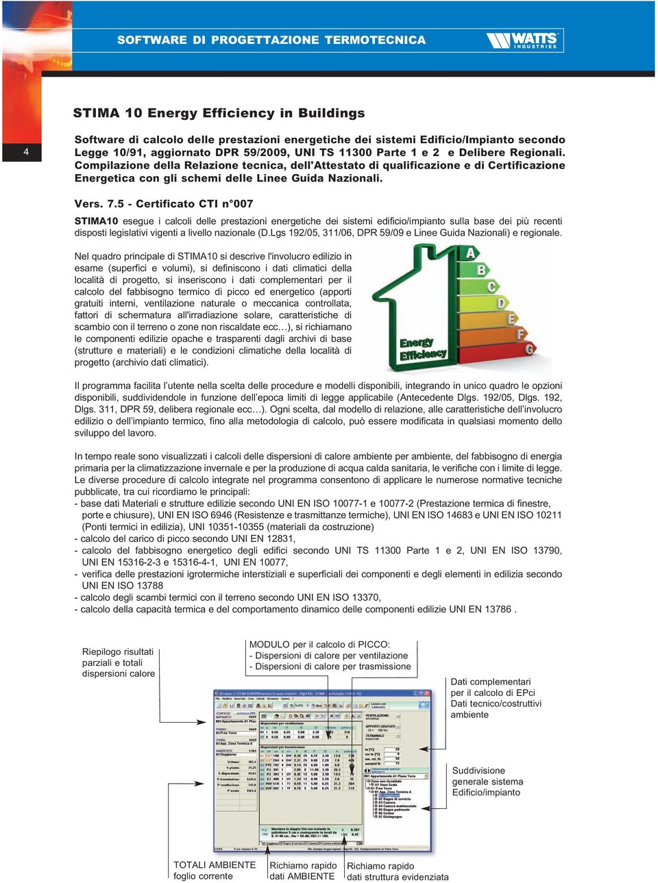 5 - Certificato CTI n 007 STIMA10 esegue i calcoli delle prestazioni energetiche dei sistemi edificio/impianto sulla base dei più recenti disposti legislativi vigenti a livello nazionale (D.