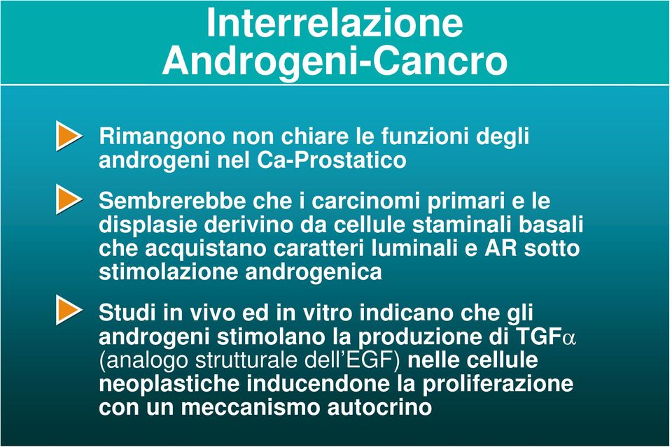 sotto stimolazione androgenica Studi in vivo ed in vitro indicano che gli androgeni stimolano la produzione di