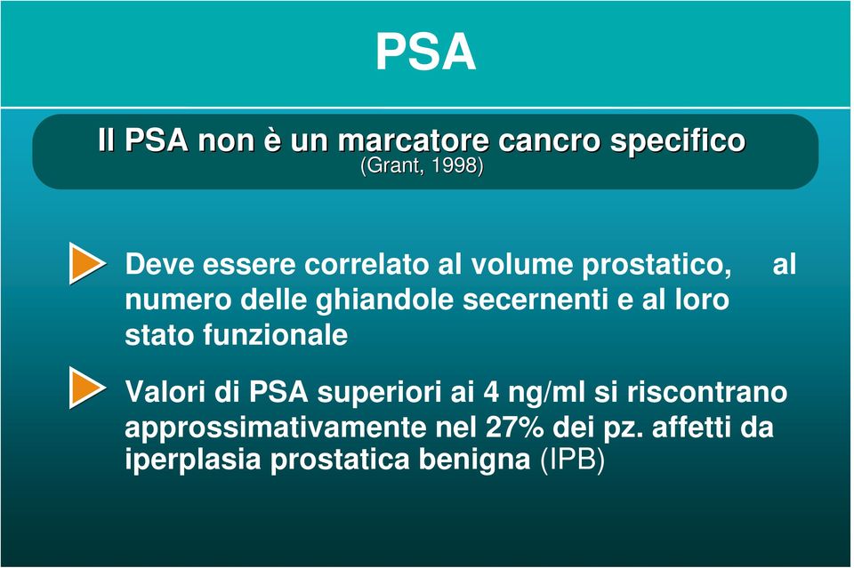 loro stato funzionale Valori di PSA superiori ai 4 ng/ml si riscontrano