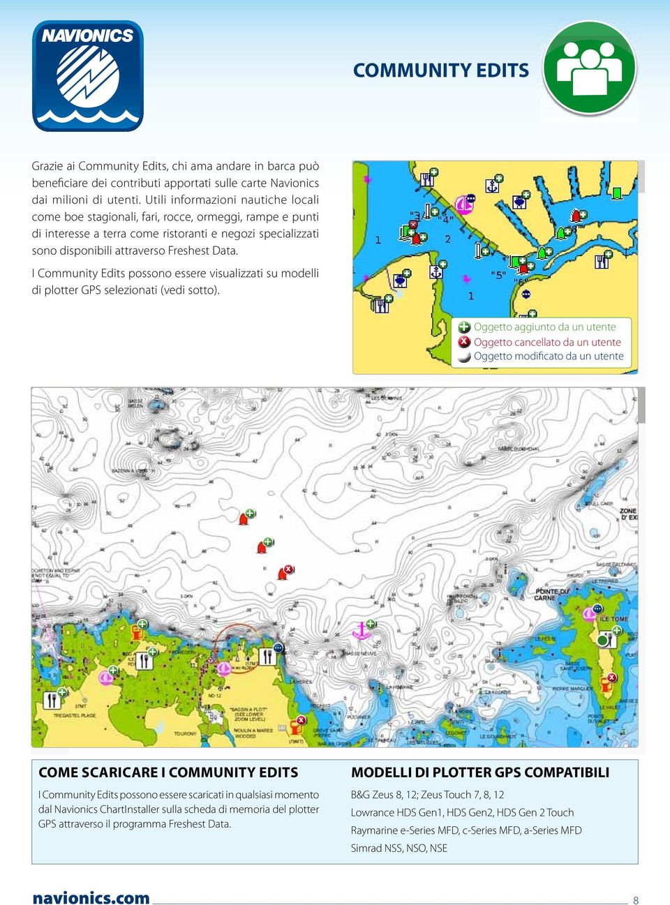 I Community Edits possono essere visualizzati su modelli di plotter GPS selezionati (vedi sotto).