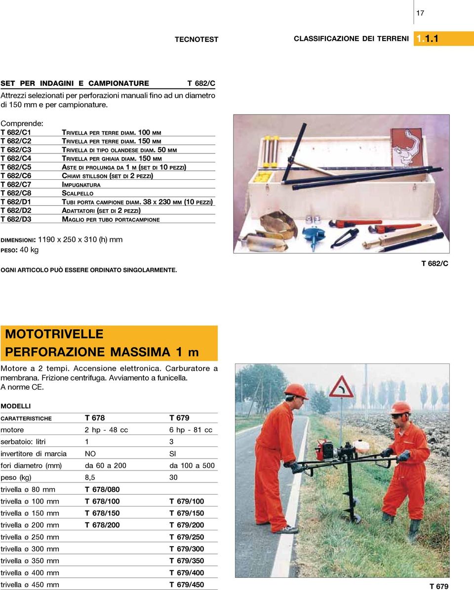 150 mm trivella di tipo olandese diam. 50 mm trivella per ghiaia diam. 150 mm aste di prolunga da 1 m (set di 10 pezzi) chiavi stillson (set di 2 pezzi) impugnatura scalpello tubi porta campione diam.