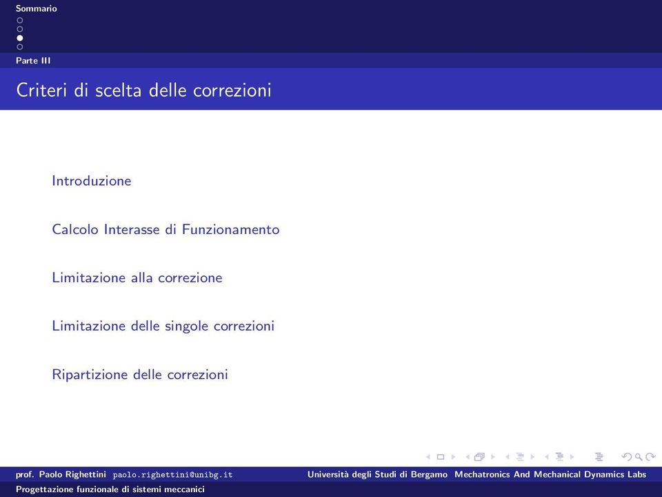 Funzionamento Limitazione alla correzione