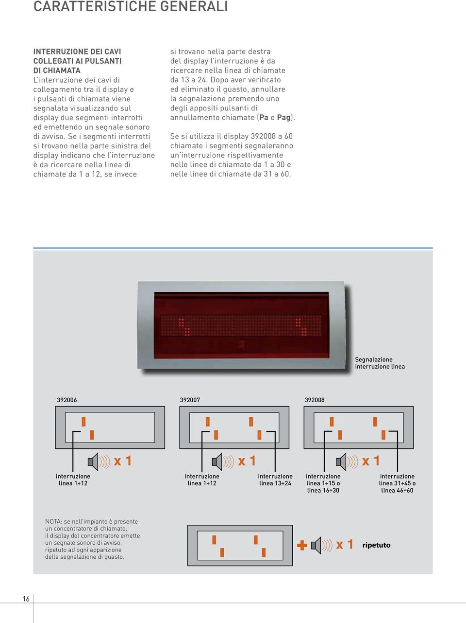 Se i segmenti interrotti si trovano nella parte sinistra del display indicano che l interruzione è da ricercare nella linea di chiamate da 1 a 12, se invece si trovano nella parte destra del display