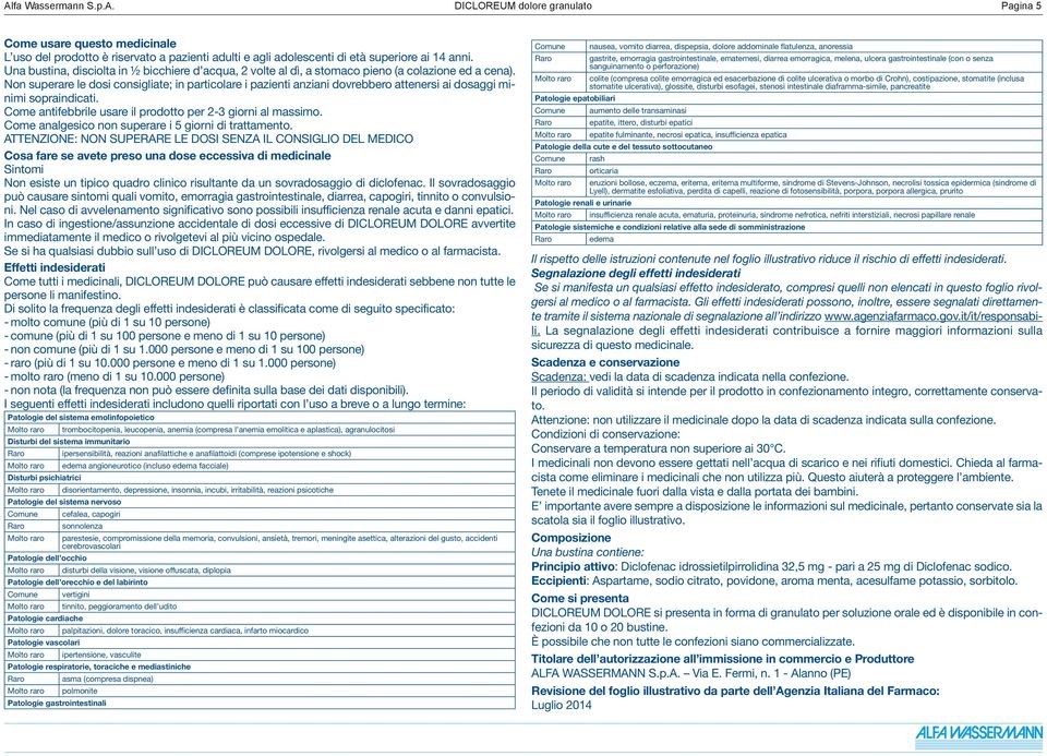 Non superare le dosi consigliate; in particolare i pazienti anziani dovrebbero attenersi ai dosaggi minimi sopraindicati. Come antifebbrile usare il prodotto per 2-3 giorni al massimo.