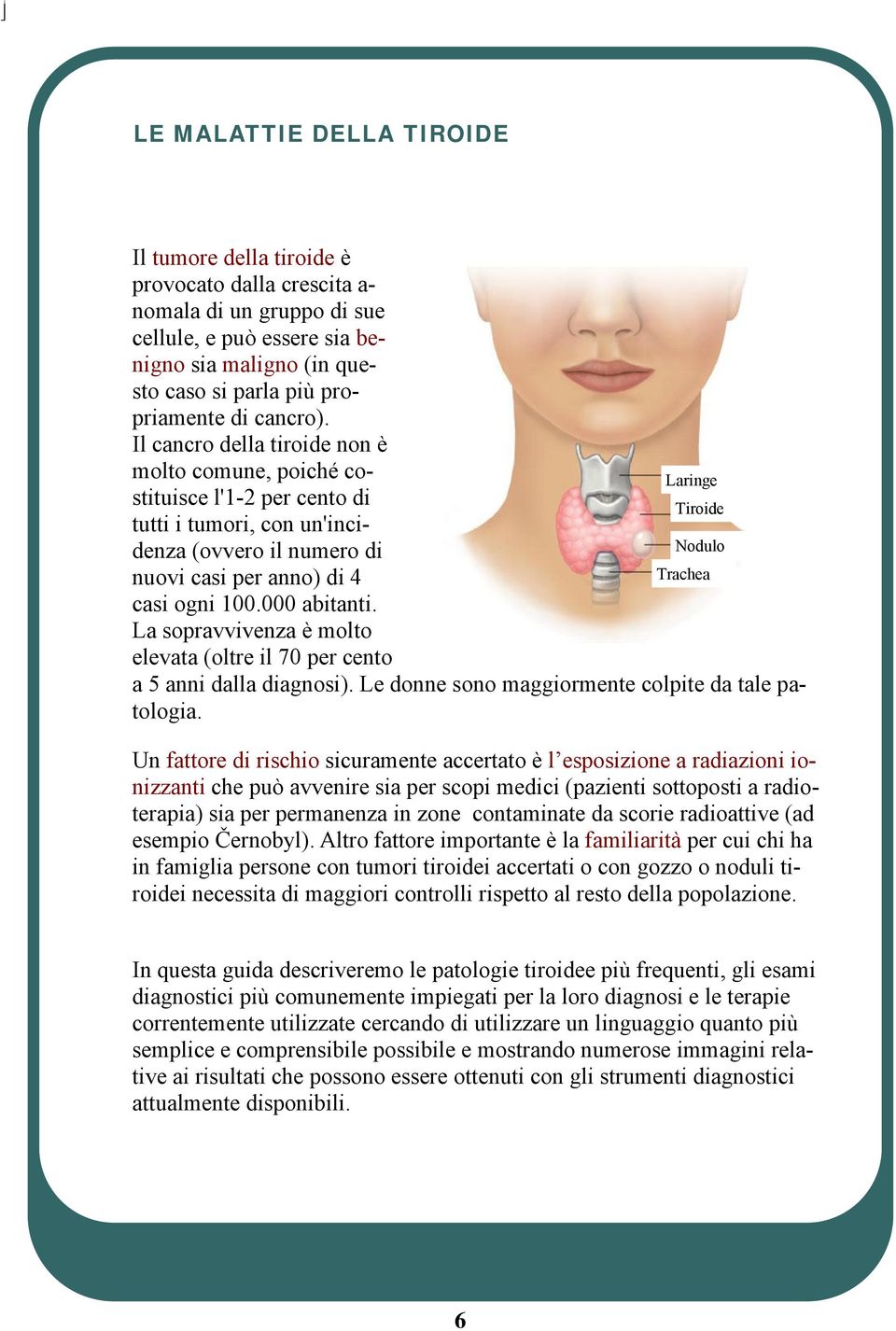 Il cancro della tiroide non è molto comune, poiché costituisce l'1-2 per cento di Laringe Tiroide Tiroide tutti i tumori, con un'incidenza (ovvero il numero di Nodulo nuovi casi per anno) di 4