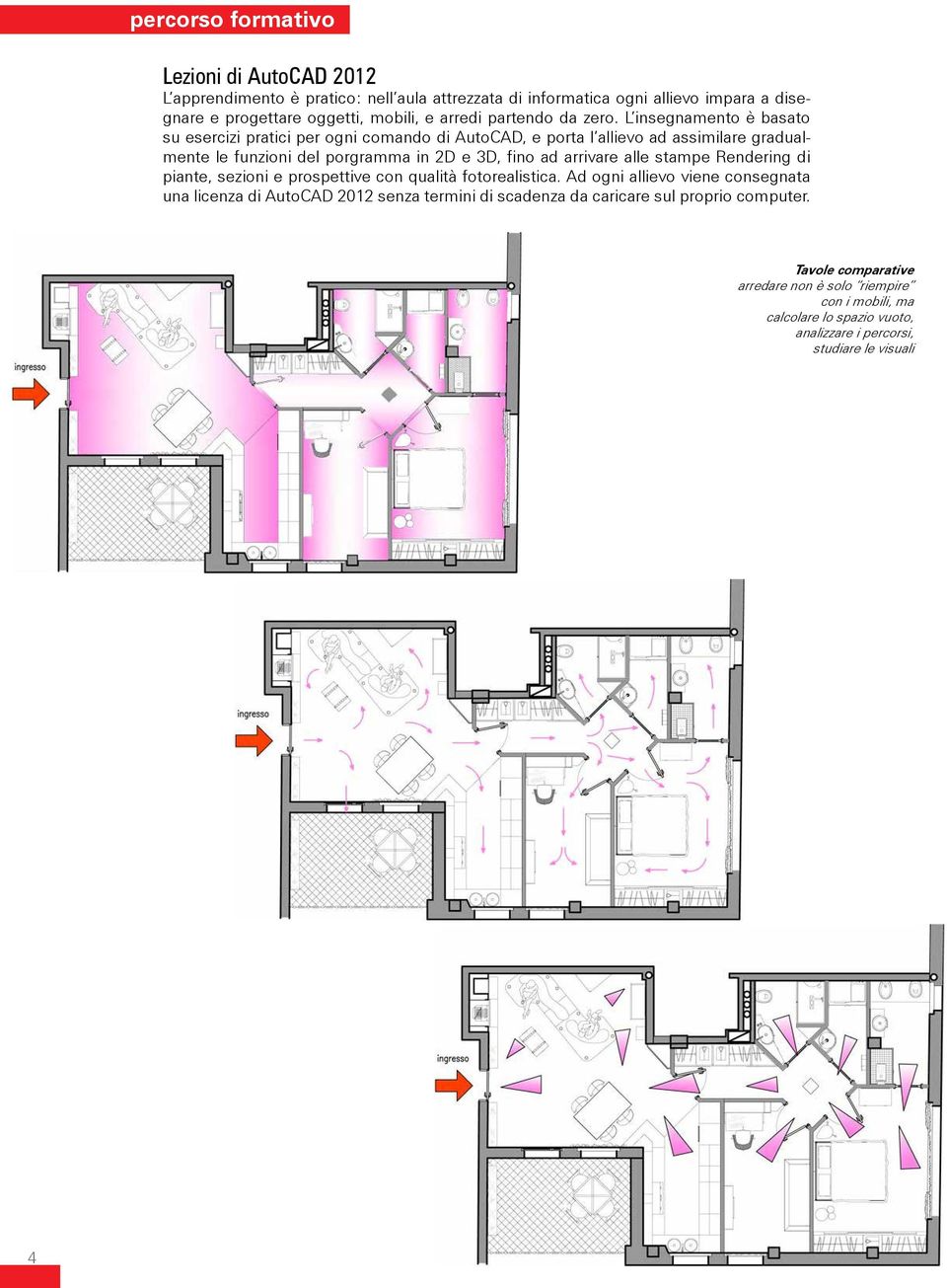 L insegnamento è basato su esercizi pratici per ogni comando di AutoCAD, e porta l allievo ad assimilare gradualmente le funzioni del porgramma in 2D e 3D, fino ad arrivare