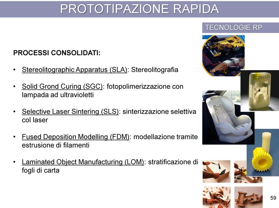 (SLS): sinterizzazione selettiva col laser Fused Deposition Modelling (FDM): modellazione