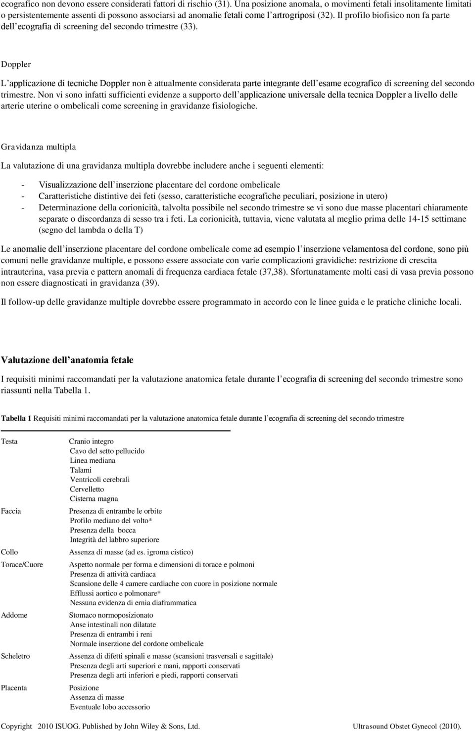 Il profilo biofisico non fa parte dell ecografia di screening del secondo trimestre (33).