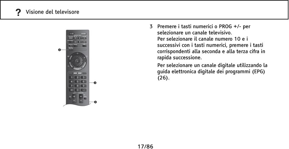 Per selezionare il canale numero 10 e i successivi con i tasti numerici, premere i tasti