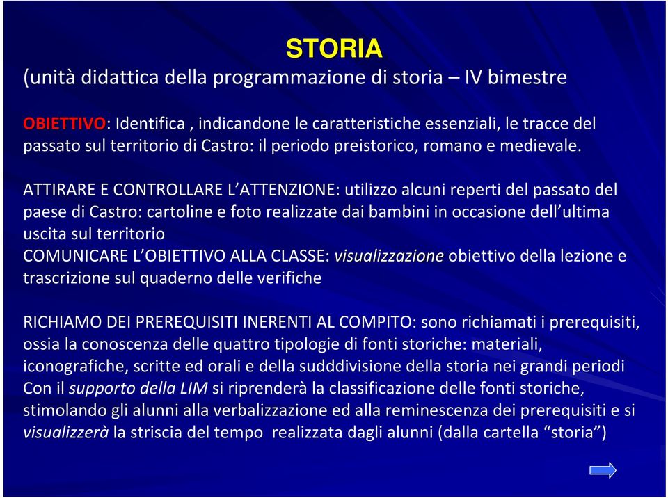 ATTIRARE E CONTROLLARE L ATTENZIONE: utilizzo alcuni reperti del passato del paese di Castro: cartoline e foto realizzate dai bambini in occasione dell ultima uscita sul territorio COMUNICARE L