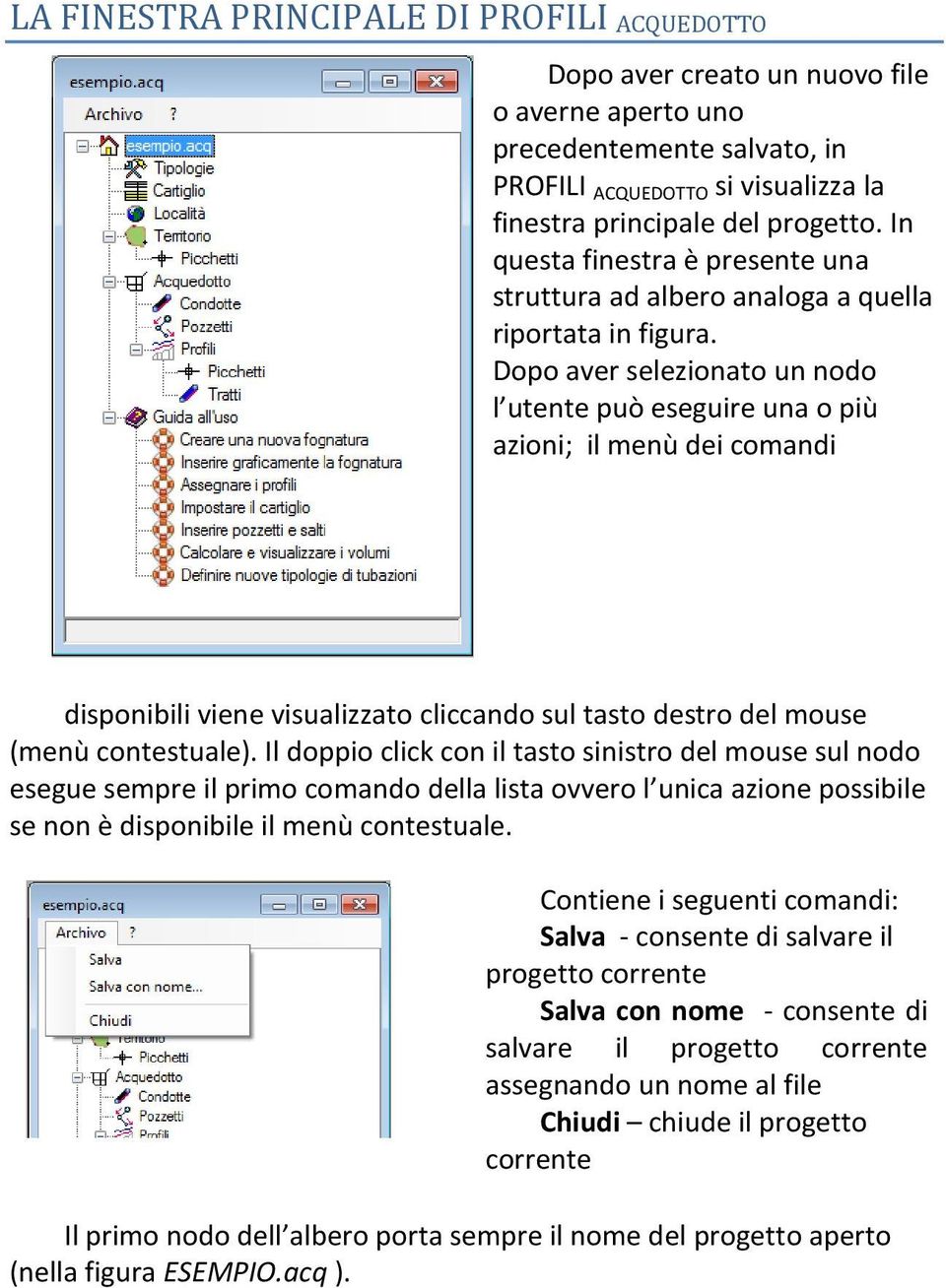 Dopo aver selezionato un nodo l utente può eseguire una o più azioni; il menù dei comandi disponibili viene visualizzato cliccando sul tasto destro del mouse (menù contestuale).