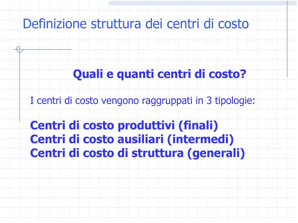 I centri di costo vengono raggruppati in 3 tipologie: Centri