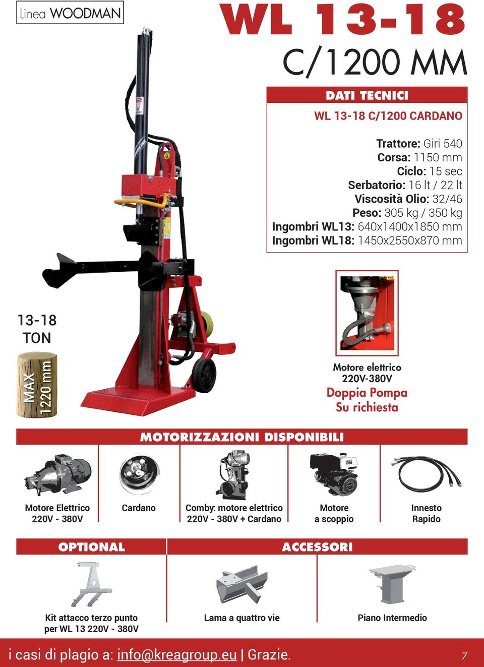 elettrico 220V-380V Doppia Pompa Su richiesta Elettrico 220V - 380V Comby: motore elettrico 220V - 380V + Innesto Rapido