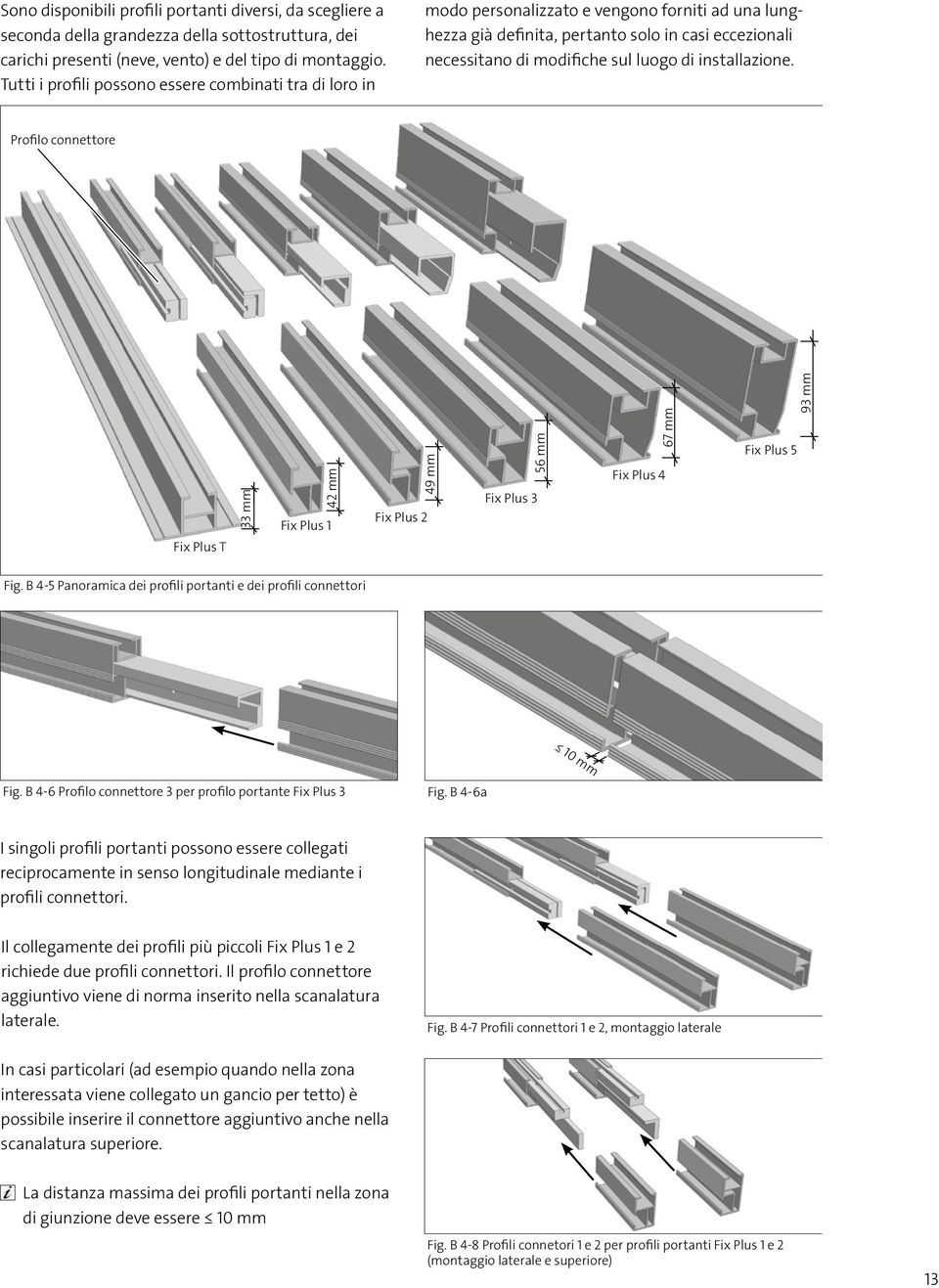 installazione. Profilo connettore Fix Plus T 33 mm 4 mm Fix Plus 1 Fix Plus 49 mm Fix Plus 3 56 mm Fix Plus 4 67 mm Fix Plus 5 93 mm Fig.