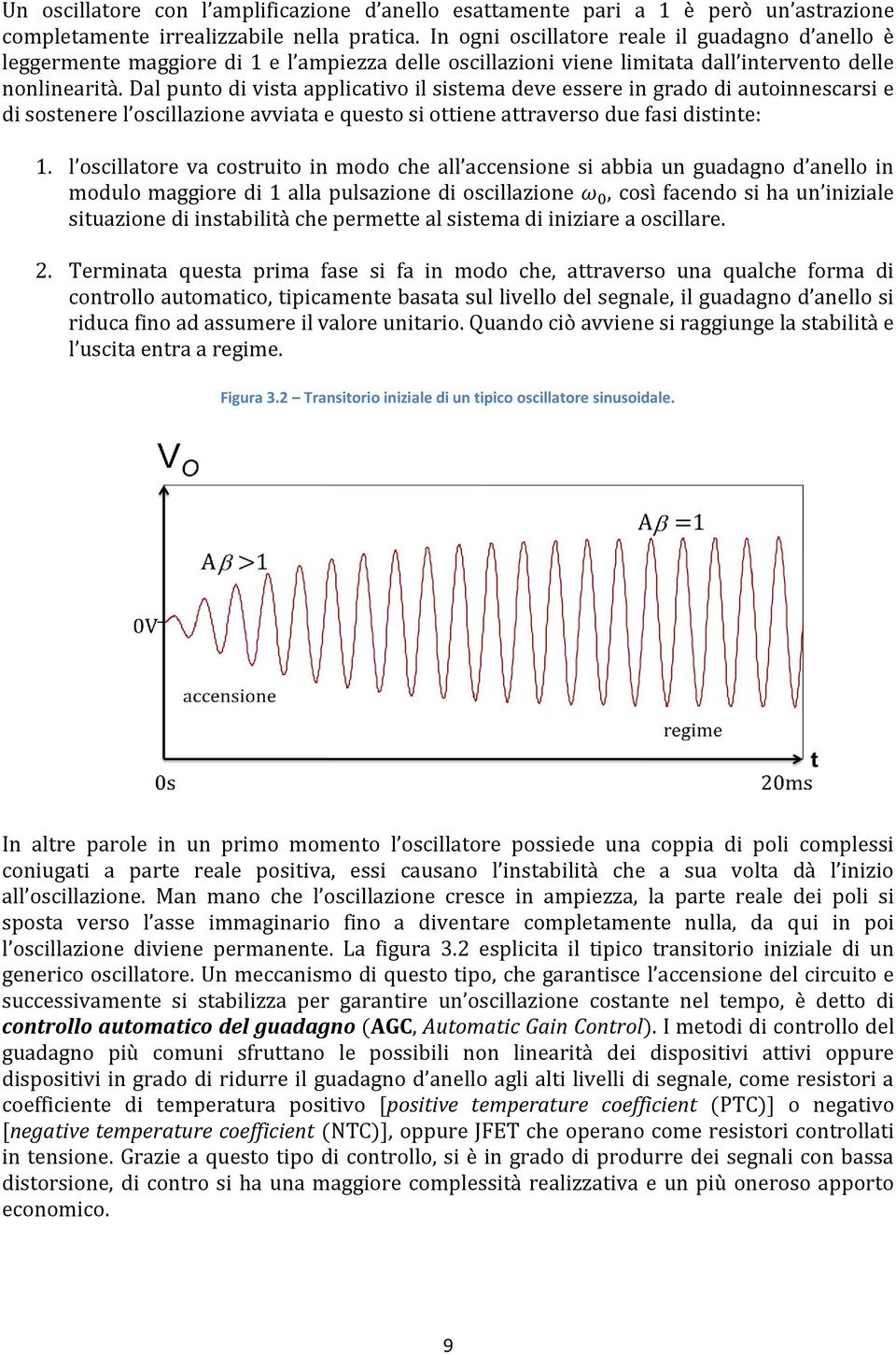 Dal punto di vista applicativo il sistema deve essere in grado di autoinnescarsi e di sostenere l oscillazione avviata e questo si ottiene attraverso due fasi distinte: 1.