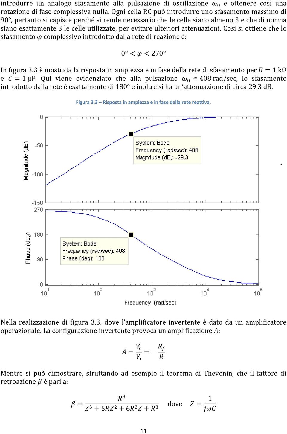 evitare ulteriori attenuazioni. Cosi si ottiene che lo sfasamento complessivo introdotto dalla rete di reazione è: In figura 3.