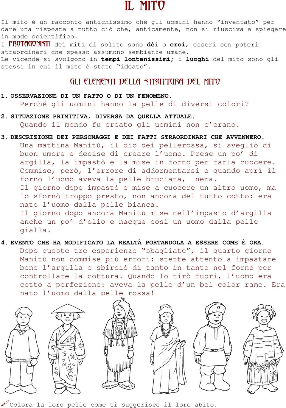 Le vicende si svolgono in tempi lontanissimi; i luoghi del mito sono gli stessi in cui il mito è stato ideato. GLI ELEMENTI DELLA STRUTTURA DEL MITO 1. OSSERVAZIONE DI UN FATTO O DI UN FENOMENO.