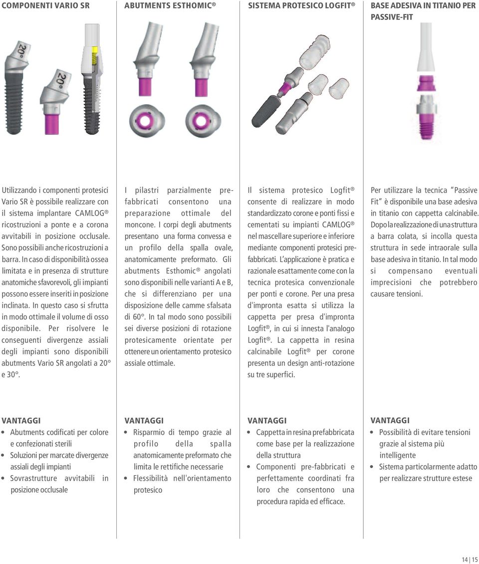 In caso di disponibilità ossea limitata e in presenza di strutture anatomiche sfavorevoli, gli impianti possono essere inseriti in posizione inclinata.