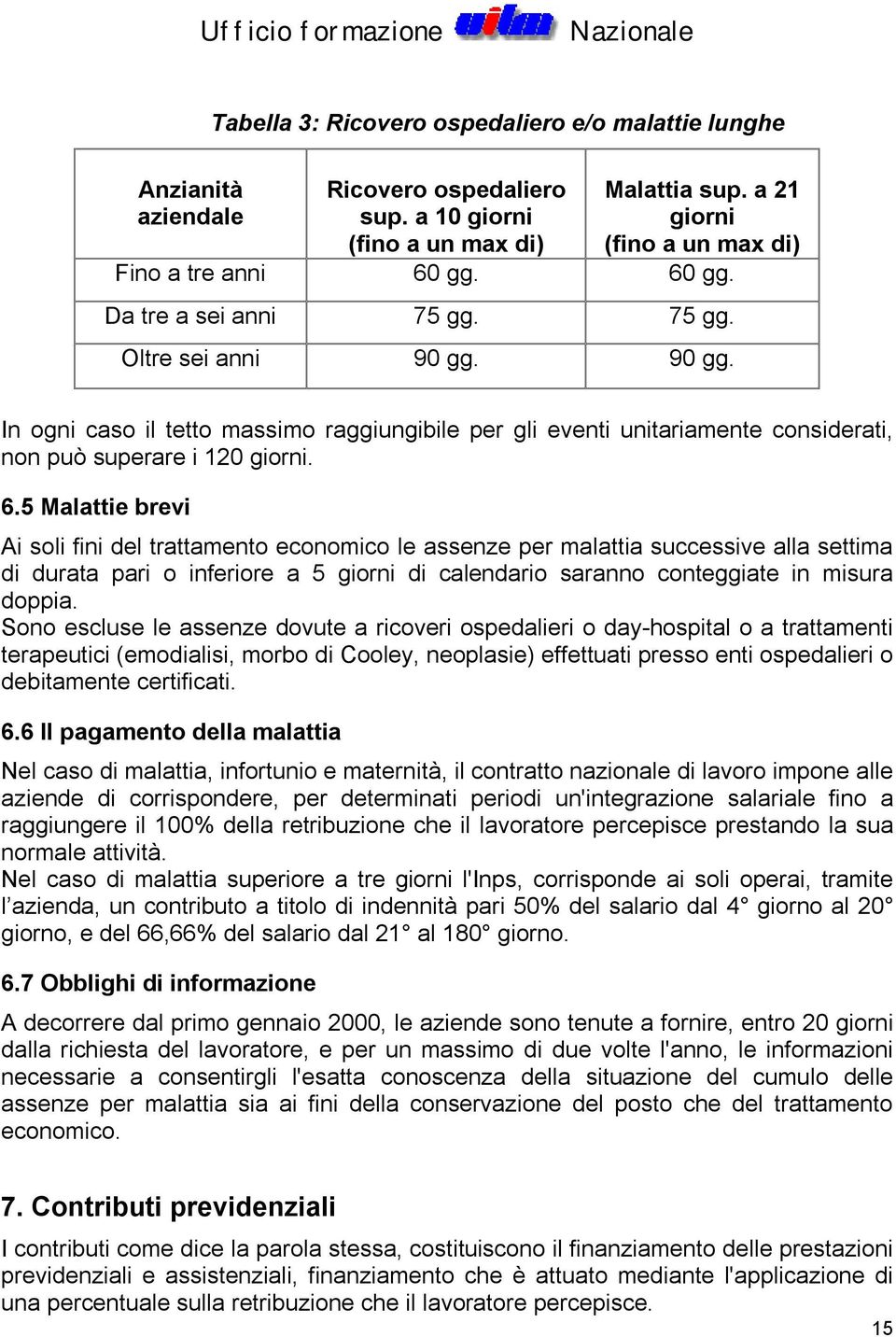 5 Malattie brevi Ai soli fini del trattamento economico le assenze per malattia successive alla settima di durata pari o inferiore a 5 giorni di calendario saranno conteggiate in misura doppia.