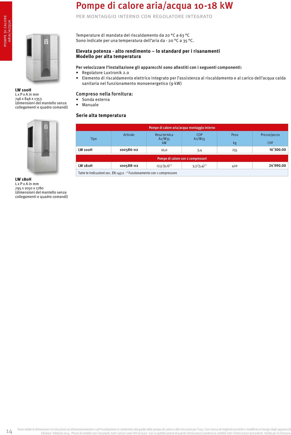 Elevata potenza - alto rendimento lo standard per i risanamenti Modello per alta temperatura LW 100H L x P x A in mm 746 x 846 x 1353 (dimensioni del mantello senza collegamenti e quadro comandi) Per