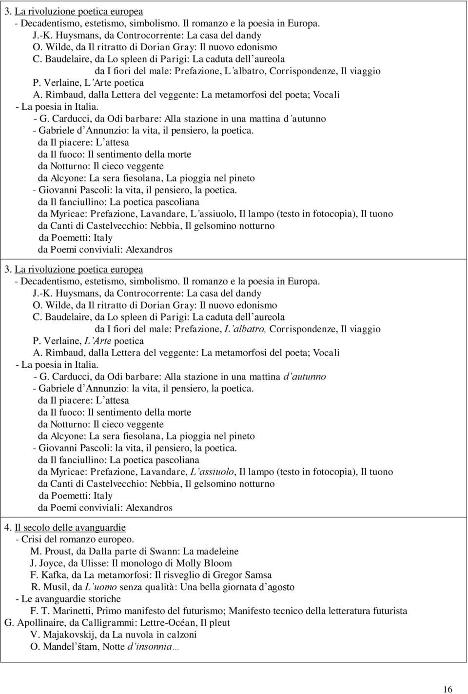 Verlaine, L Arte poetica A. Rimbaud, dalla Lettera del veggente: La metamorfosi del poeta; Vocali - La poesia in Italia. - G.