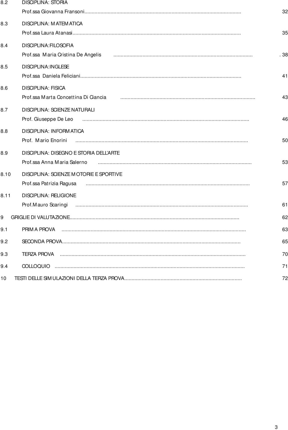 8 DISCIPLINA: INFORMATICA Prof. Mario Enorini... 50 8.9 DISCIPLINA: DISEGNO E STORIA DELL ARTE Prof.ssa Anna Maria Salerno... 53 8.10 DISCIPLINA: SCIENZE MOTORIE E SPORTIVE Prof.ssa Patrizia Ragusa.